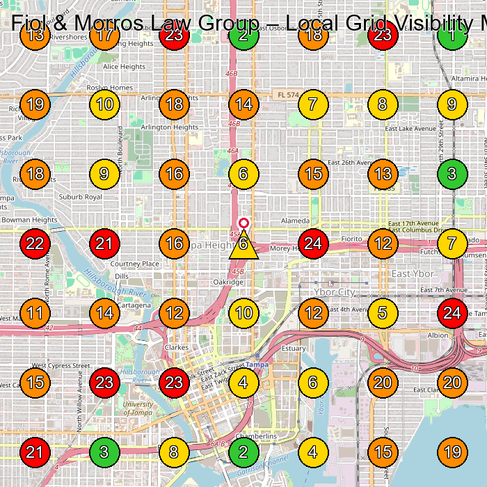 Fiol & Morros Law Group Personal Injury Attorney GeoGrid ranking map for Tampa FL